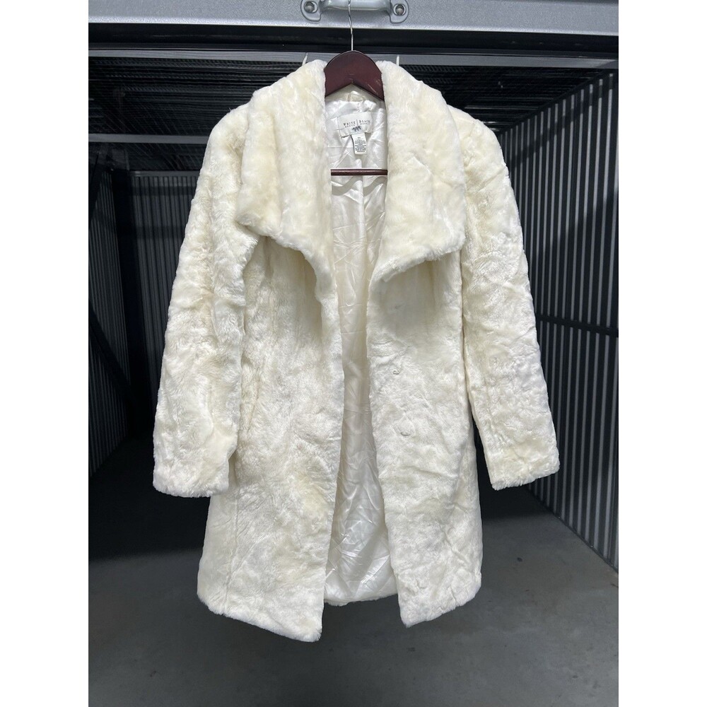 White House Black Market OFF-WHITE IVORY KNEE LENGTH FAUX FUR COAT Size XS